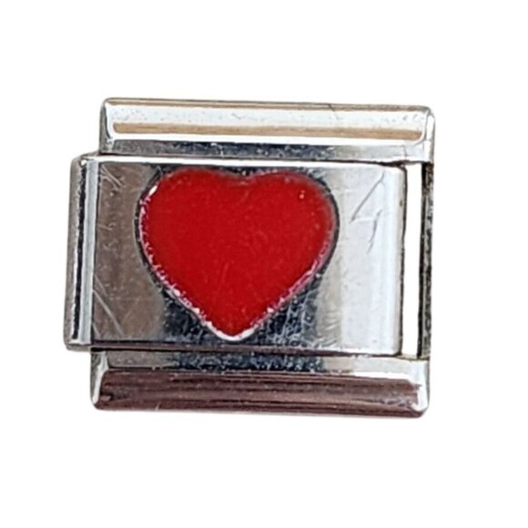 Stainless Steel Friends Silver Italian Charm Link for Bracelets Red Heart Jewelr - Picture 1 of 3